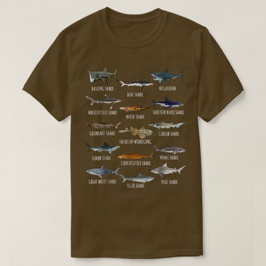 サメ種違う生物学型サメTs Tシャツ (デザイン正面)