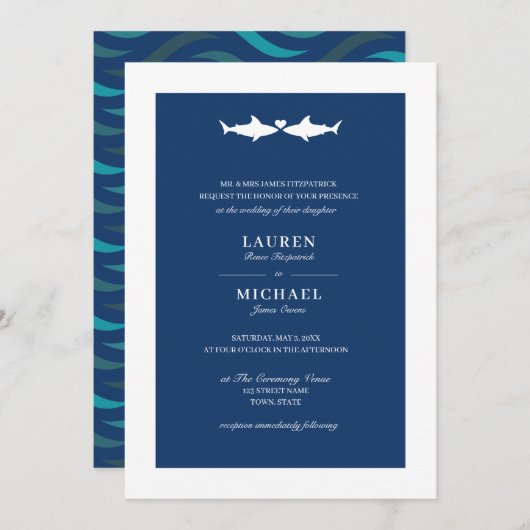 サメ結婚式招待状 招待状 (正面/裏面)