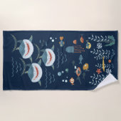 サメ航海の海魚の下 ビーチタオル (正面)