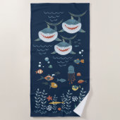 サメ航海の海魚の下 ビーチタオル (正面)