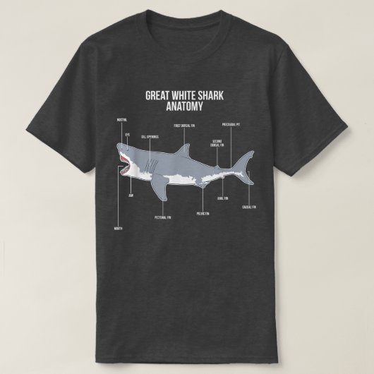 サメ解剖学素晴らし白サメ海動物魚 Tシャツ (デザイン正面)