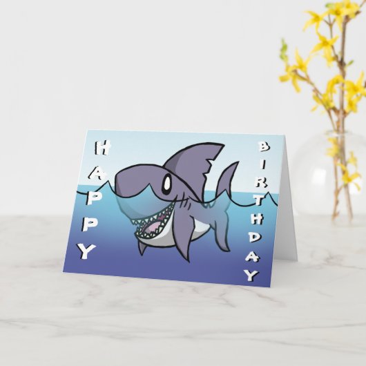 サメ誕生日カード カード (黄色い花)