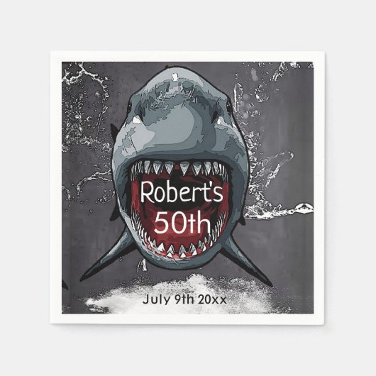 サメ誕生日シャーク攻撃 スタンダードカクテルナプキン (正面)