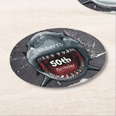 サメ誕生日シャーク攻撃 ラウンドペーパーコースター (アングル)