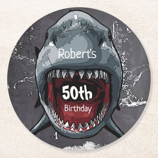 サメ誕生日シャーク攻撃 ラウンドペーパーコースター (正面)