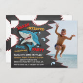 サメ誕生日スイミングプールパーティの招待状 招待状 (正面/裏面)