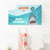 サメ誕生日バナープールパーティー少年海スプラッシュ 横断幕 (インサイチュ)