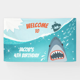 サメ誕生日バナープールパーティー少年海スプラッシュ 横断幕