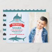 サメ誕生日パーティー水泳写真 招待状 (正面/裏面)