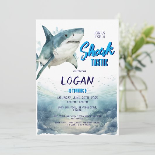 サメ誕生日パーティー 招待状 (スタンド正面)