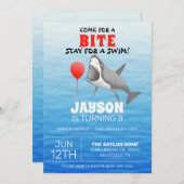 サメ誕生日プールパーティー 招待状 (正面/裏面)