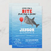 サメ誕生日プールパーティー 招待状 (正面/裏面)