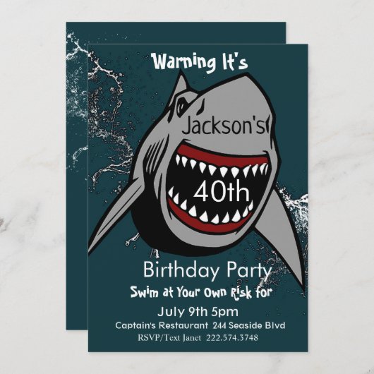 サメ誕生日招待状シャーク攻撃 招待状 (正面/裏面)