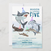 サメ誕生日招待状プールパーティー子供の誕生日 招待状 (正面)