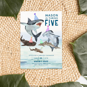 サメ誕生日招待状プールパーティー子供の誕生日 招待状