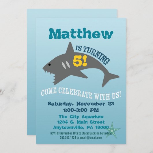 サメ誕生日招待状ボーイアクアリウム招待状 招待状 (正面/裏面)