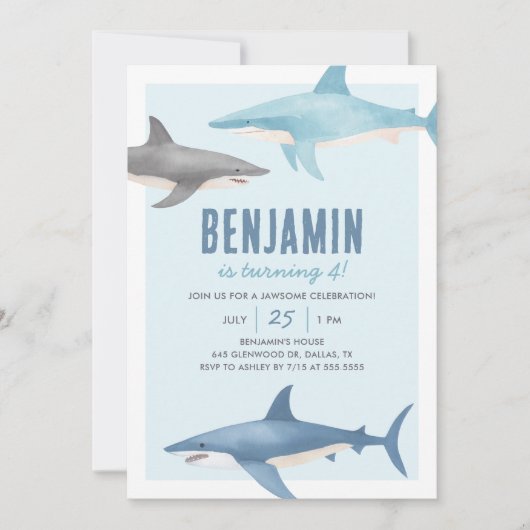 サメ誕生日招待状 招待状 (正面)