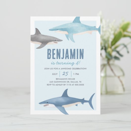 サメ誕生日招待状 招待状 (スタンド正面)