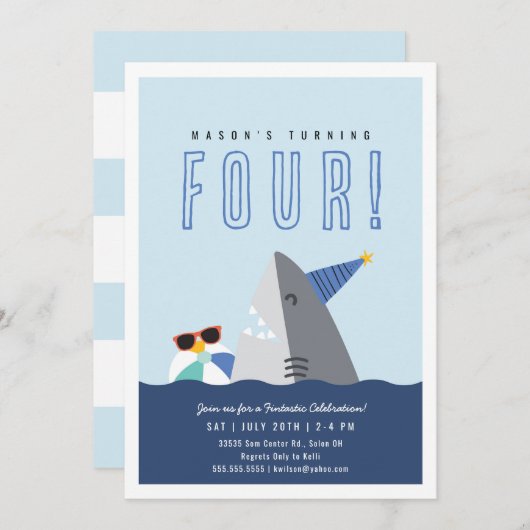 サメ誕生日招待 招待状 (正面/裏面)