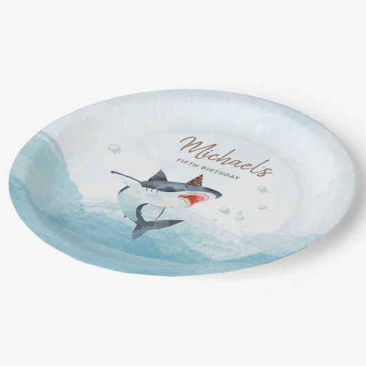 サメ誕生日紙プレート ペーパープレート (アングル)