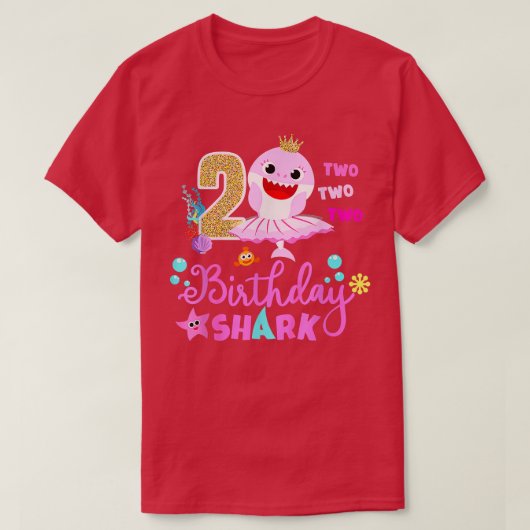 サメ誕生日2歳2歳バースデーマッチングF Tシャツ (デザイン正面)