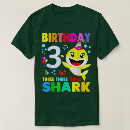 サメ誕生日3歳3歳バースデーマッチングF Tシャツ (デザイン正面)