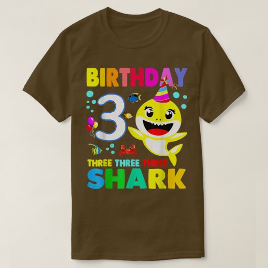 サメ誕生日3歳3歳バースデーマッチングF Tシャツ (デザイン正面)