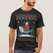 サメ醜いクリスマスギフトサンタ乗りサメのクリスマス Tシャツ (正面)