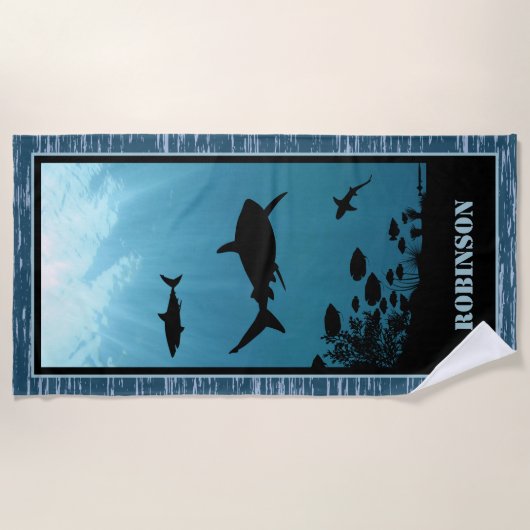 サメ青い海 ビーチタオル (正面)