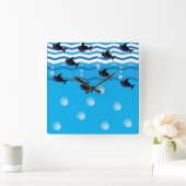 サメ青海魚キッズ スクエア壁時計 (ホーム)