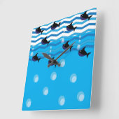 サメ青海魚キッズ スクエア壁時計 (傾斜)