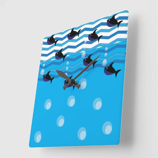 サメ青海魚キッズ スクエア壁時計 (傾斜)