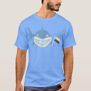 サメ非バイナリーおもしろいフラッグEnby NBプライドLGBTQ男性 Tシャツ