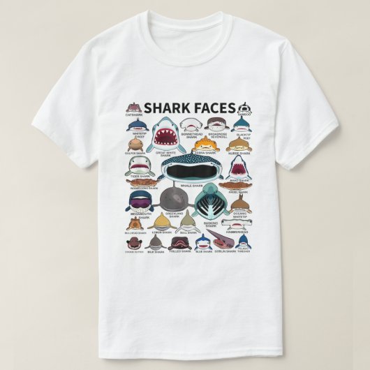 サメ顔タイプすべての金のサメ顔 Tシャツ (デザイン正面)