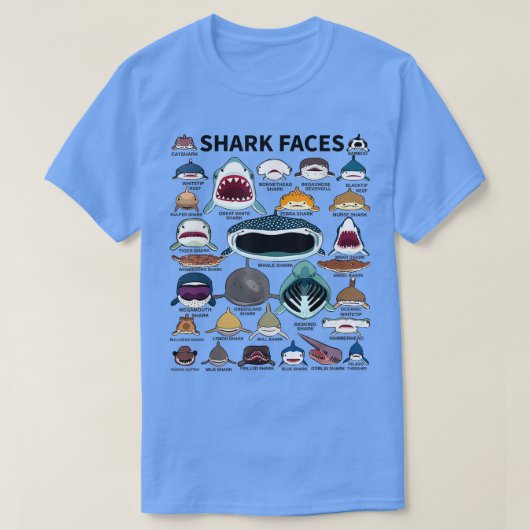 サメ顔タイプのサメの顔 Tシャツ (デザイン正面)