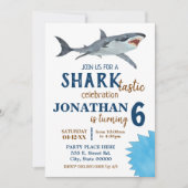 サメ風の誕生日パーティーのサメバッシュ 招待状 (正面)