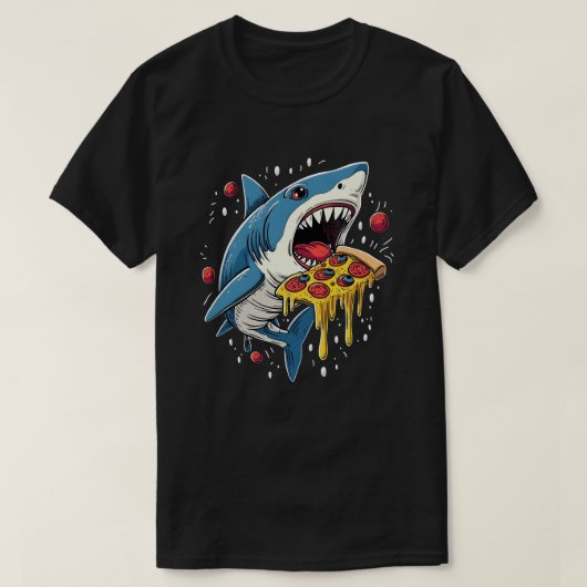 サメ食べのピザおもしろい好き Tシャツ (デザイン正面)