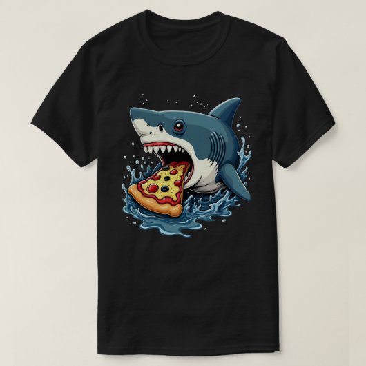 サメ食べのピザおもしろい好き Tシャツ (デザイン正面)