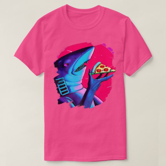 サメ食べのピザクおもしろいザシカッコいいーク Tシャツ (デザイン正面)