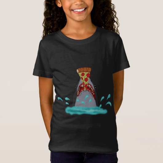 サメ食べ物のピザおもしろいピザ好き Tシャツ (正面)