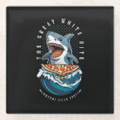 サメ食べ物のピザ |白い素晴らし一口ジャワソーム ガラスコースター (正面)