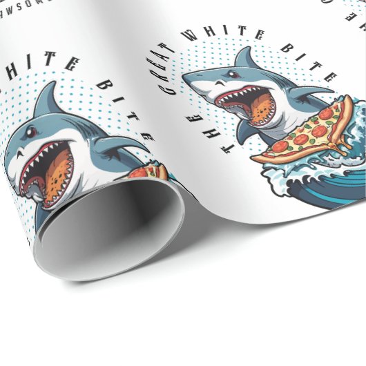 サメ食べ物のピザ |白い素晴らし一口ジャワソーム ラッピングペーパー (ロールコーナー)