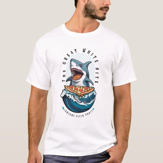 サメ食べ物のピザ |白い素晴らし一口ジャワソーム Tシャツ (正面)