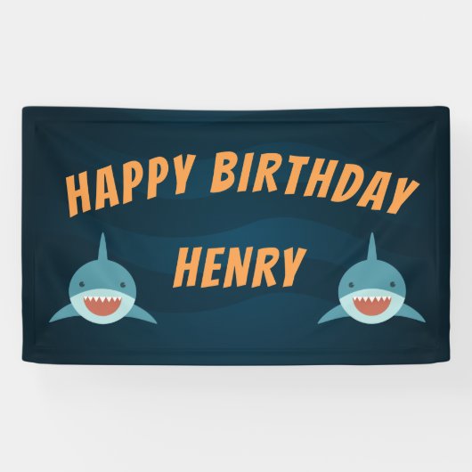 サメ餌 |誕生日パーソナライズされたパーティー 横断幕 (横)