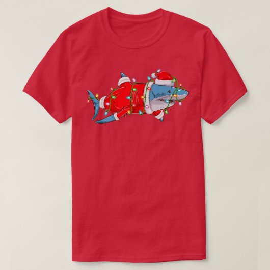 サメ魚好きクリスマスライトサンタメリーシャール Tシャツ (デザイン正面)