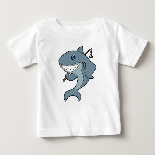 サメ魚釣りフィッシャーフィンシングロッド ベビーTシャツ (正面)