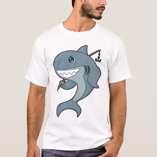 サメ魚釣りフィッシャーフィンシングロッド Tシャツ (正面)