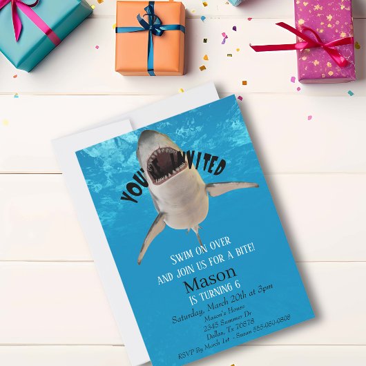 サメ　あなたも参加して　子供の誕生日 招待状