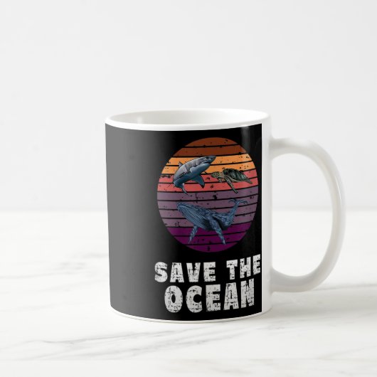 サメ,ウミガメ,クジラ,環境保護 コーヒーマグカップ (右)