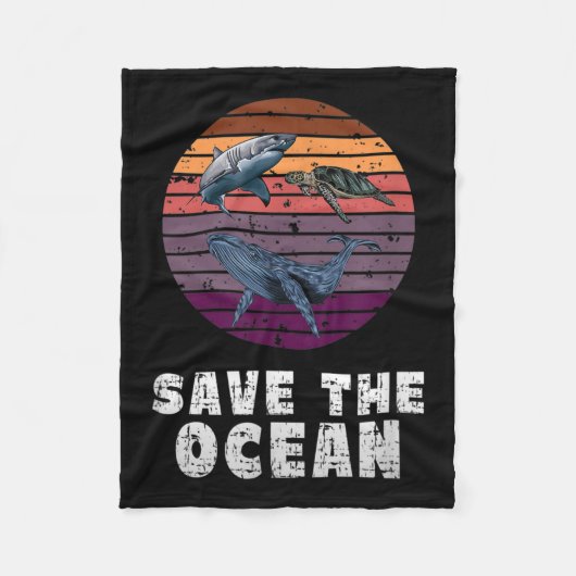 サメ，ウミガメ，クジラ，環境保護 フリースブランケット (正面)